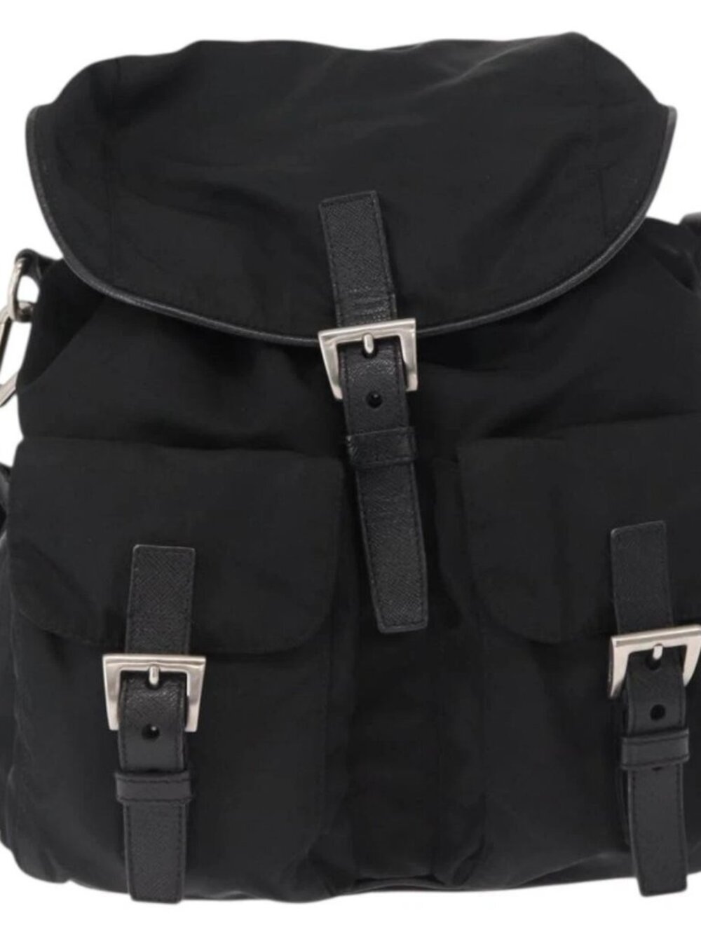 PRADA Shoulder Bag Nylon Black Silver